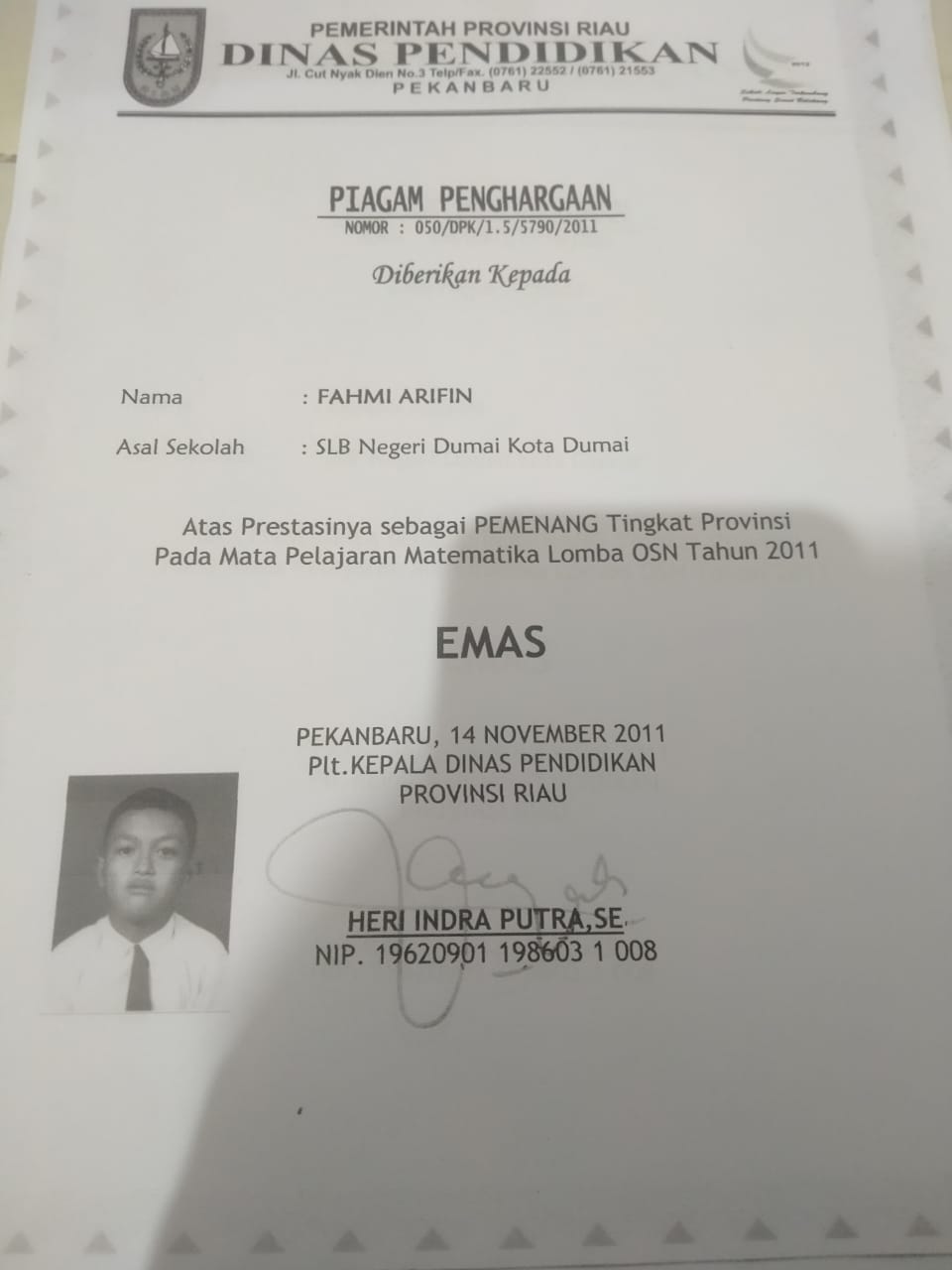 Gambar Sertifikat Juara 1 Olimpiade Matematika